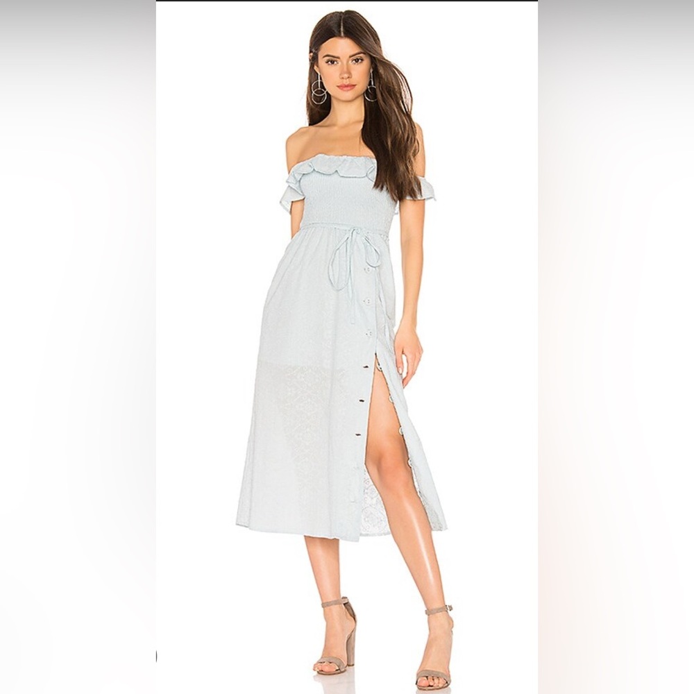 Tularosa Light Blue Ruffle Maxi Dress